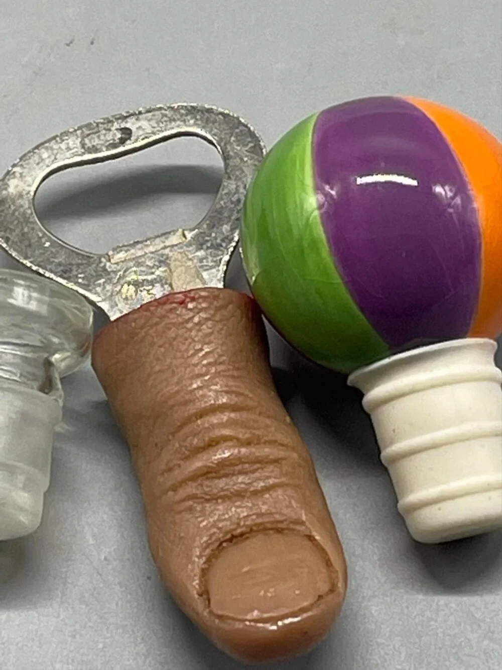 set of 3 bottle corks hot air balloon Rhino thumb with beer cap remover READ